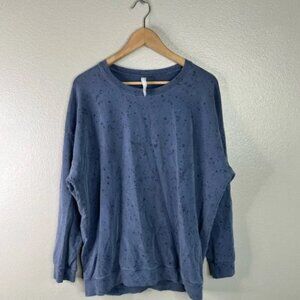 Athleta Studio to Street Blue Splatter Print Scoop Neck Pullover Sweater Top L